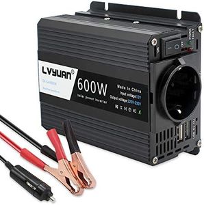 Inversor De Corriente 600W para Coche, Cantonape Transformador De 12v a 220v, Inversor con 1 EU Toma Y Dual Puertos USB 5V/2.4A para iPhone, iPad Y Tableta