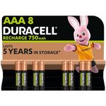Duracell AAA Rechargeable Batteries (Pack of 8), 750 mAh NiMH, 1000 cycles, pre-charged, Long Lasting Power with a 0% plastic 100% recyclable packaging