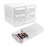 6 Pack Desktop Storage Box Organizer Drawer, Small Plastic Drawer Organizer Stackable Bins with Clear Dividers & Tag, Free Combination Compact Rack for Jewelry Craft Cosmetics (White)