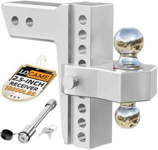 LOCAME Adjustable Trailer Hitch, Fits 2.5-Inch Receiver Only, 8-Inch Drop/Rise Aluminum Drop Hitch, 18,500 LBS GTW-Tow Hitch for Heavy Duty Truck with Double Stainless Steel Locks, Silver, LC0008
