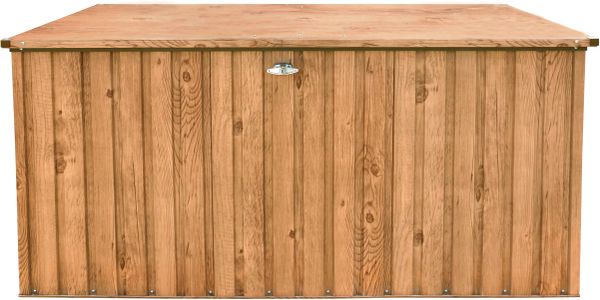 Duramax 1.9 Metal Outdoor Cushion Box 1450L – Hydraulic Lid, Woodgrain Brown