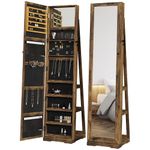 HOMCOM 360° Swivel Jewelry Cabinet, Mirror Armoire, Full Length Mirror, Lockable Jewelry Organizer with Built-In Small Mirror, Rustic Brown