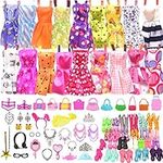 76 Pcs Doll Clothes and Accessories Compatible with Barbie Dolls, 16 Dresses + 10 Handbag + 20 Shoes + 30 Jewelry Accessories, Outfits Necklace Mirror Earring Crown Hanger for 11.5 Inches Girl Doll