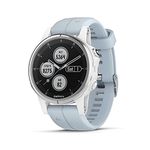 Garmin Fenix 5S Plus Compact Multisport Watch with Music, Maps and Garmin Pay, White with Seafoam Band