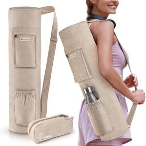 HEMPOLOGY Yoga Mat Bag - Yoga Mat Carrier with Adjustable Strap, Yoga Bag for Mat, Yoga Mat Bag Carrier for Standard Size Mats, Yoga Mat Bags, Yoga Mat Carrier for Men and Women (Beige)