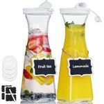 2 Pack 1 Liter Glass Carafes with Lid, 32 Oz Glass Water Pitchers with 2 Pour Spouts, Juice Carafes with Reusable Chalkboards and Labels for Mimosa Bar, Brunch, Beverage, Iced Tea, Lemonade, Wine