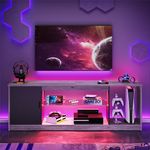 Bestier LED TV Stand for 55/60/65 Inch TV, Gaming Entertainment Center with Cabinet for PS5,Xbox, Modern TV Cabinet with Adjustable Glass Shelves for Living Room, Bedroom 58 Inch, Grey Wash