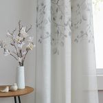 Central Park Leaf Floral Print Metallic Sheer Linen Window Curtain Panel for Rustic Living Room/Bedroom Sparkling Decorative 6 Grommets Top Drape Panels Farmhouse Curtains, Gray Tan,40" x 84"x2, 2 PK