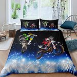 Homemissing Motocross Rider Bedding Set for Kids Boys Teens Extreme Sports Comforter Cover Motorcycle Competitive Games Duvet Cover Dirt Bike Motorbike Bedspread Double 3Pcs