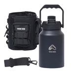 Tribe WOD 1.9L Insulated Tactical Sleeve Water Bottle - Black Water Pouch with Pocket - Stainless Steel Water Jug and Bottle Bag with Rugged, Removable Pouch for Keys, Wallet, and Phone - Black