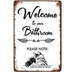 Original Retro Design Tin Metal Signs Wall Art | Welcome to Our Bathroom | Thick Tinplate Print Poster Wall Decoration