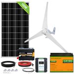 ECO-WORTHY 500W Solar & Wind Power Kits Home Off-Grid System for Charging 12V Battery：50AH Lithium Battery + 400W Wind Turbine Generator & Charge Controller + 100W Mono Solar Panel + 600W Inverter