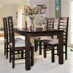 LIZZAWOOD® Solid Sheesham Wood Dining Table 4 Seater Dining Table Set with 4 Cushion Chairs Dinner Table Set for Dinning Room Home Hotel and Office| Dining Set (4 Seater Long, Walnut)