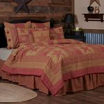 VHC Brands Ninepatch Star Pre-Washed Bedroom Decor, Queen Quilt, Red, 90Wx90L