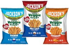 Jackson’s Super Veggie Straws Variety Pack (6.5 oz, Pack of 6) – Ranch, Cheddar, Sea Salt – Gluten Free, Made with Premium Avocado Oil, Veggie Chips, Snack Variety Pack, Veggie Straws Individual Bags