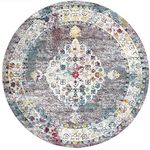 Home Dynamix Nicole Miller Patio Starlight Cedar Indoor/Outdoor Area Rug 7'10" Round, Medallion Ivory/Blue/Plum