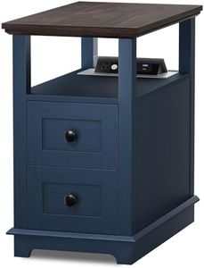 HIFYOBRO 2 Drawers End Table with Flip Top Charging Station Set of 2, Narrow Side Table, Type-C & USB Port & Power outlets, Wooden Storage End Table for Living Room, Bedroom