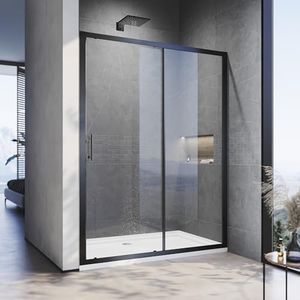 ELEGATN Black Framed Shower Screen Wall to Wall Sliding Door 5mm Tempered Glass, 1300x1900mm Solid Shower Enclosure, Easy to Clean