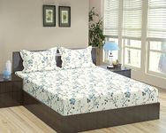 Trance Home Linen 180TC 100% Cotton 78"x60" Standard Queen Size Elastic Fitted Bedsheet | Printed Queen Bed Size Elasticated Fitted Bedspread with 2 Pillow Covers (Queen 78x60 inch, Aster Blue)