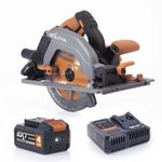 Evolution Power Tools R185CCSX-Li Circular Saw Cordless Track Compatible Brushless 18v Li-Ion EXT Includes TCT Multi-Material Blade, Cuts Wood, Metal, Plastic & More, Battery & Charger Included, 185mm