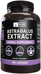 100% Pure Astragalus Extract, 365 Capsules, 420 mg Serving, Natural, No Fillers, Non-GMO, Made in USA, Cardiovascular & Immunity Support, Lab-Tested Potency by Pure