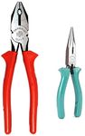 Taparia 1621-8 Steel (210mm) Combination Plier with Joint Cutter (Red and Black) & Taparia 1420-6 Econ-Series Long Nose Plier