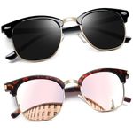 Joopin 2 Pack Black Sunglasses for Men Women Polarized Mirrored Pink Womens Sunglasses Mens Shades Semi-Rimless Frame Ladies Sun Glasses UV Protection for Driving Fishing Cycling Golf Running Sailing