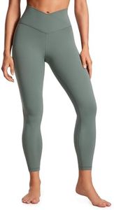 CRZ YOGA Womens Butterluxe Cross Waist Workout Leggings 25 Inches - V Cross High Waisted Gym Athletic Yoga Leggings Grey Sage Medium