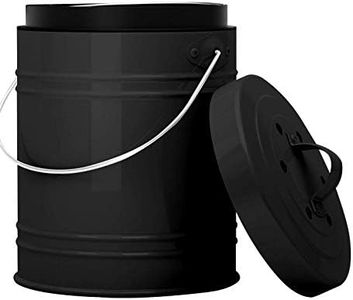 Oversized 1.3 Gallon Kitchen Compost Bin with EZ-No Lock Lid, Plastic Liner & Charcoal Filters In Black - Sturdy Construction & Odor-Free Seal w/Dishwasher Safe Bucket - Countertop Indoor Compost Pail