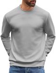 COOFANDY Mens Crewneck Sweatshirts Long Sleeve Basic Pullover Shirts Twill Textured Soild Casual Tops Light Grey