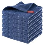 smiry 100% Cotton Terry Kitchen Towels, 6 Pack Ultra Soft and Absorbent Cleaning Dish Cloths, 12 x 12 inches Checkered Designed Non-fluffing Quick Drying Dish Towels and Tea Towels, Navy Blue