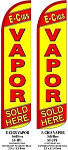 E-Cig Vapor Sold Here Yellow Two(2) Windless Swooper Feather Flag Sign Kits With Pole and Ground Spikes