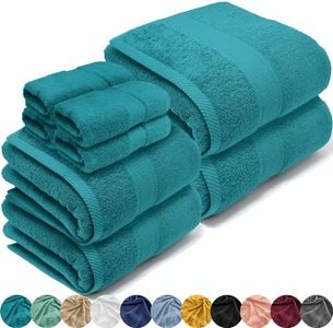 LEBENGOOD Juego de Toallas Baño, Algodón Premium, 550gsm, 4 de Tocador (30x30), 2 de Lavabo (50x90), 2 de Ducha (70x130), Extra Suaves, Absorbentes Resistentes (Pack 8 Ocean)