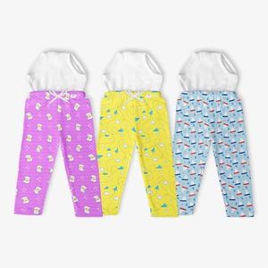 SuperBottoms Diaper Pants | 2-in-1 Padded Cotton Pajama Pants for Kids | For Mess-Free Diaper-Free Time & Potty Training | Absorbs up to 1 pee | Semi-Waterproof | Full Length (Size:0, Pack of 3)