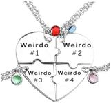 LIU JUN Bff Necklace For 3，Weirdo 1 Weirdo 2 Weirdo 3 Necklace Heart Stainless Steel Crystal Friendship Necklaces For Best Friends Sisters Forever Jewelry Gifts, Stainless Steel, Cubic Zirconia