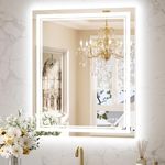 Keonjinn LED Bathroom Mirror, 36 x 30 Inch Bathroom Mirror with Front & Backlit, Double High-Density Light Strips, Tempered Glass, Stepless 3 Colors & Dimmable, Anti-Fog & Memory Function