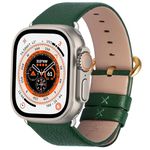 Fullmosa Compatible for Apple Watch Band 42mm 41mm 40mm 38mm,Lychee-Textured Premium Real Leather Apple Watch Strap for iWatch Series 10 9 8 7 6 5 4 3 2 1,Dark Green+Golden Buckle