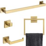 TQKAG Brushed Gold Bathroom Towel Bar Sets Premium Stainless Steel 4-Piece Bathroom Hardware Set Wall Mounted Square Bathroom Accessories Kit