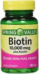 Spring Valley Biotin Dietary Supplement, 10,000 Mg With 100 Mg Keratin, 60 Tablets