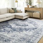 NICETOWN Washable Area Rug 8x10 - Faux Wool Area Rugs for Living Room Clearance Non Slip Floral Sofa Carpet Foldable for Bedroom, Kids Room