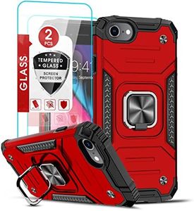 LeYi Coque pour iPhone 8/7/6/6s/SE 2020/SE 2022 avec 2 Verre Trempé Vitre Protection et Anneau Telephone, Militaire PC et TPU Silicone Etui Antichoc Housse pour iPhone 8/7/6/6s/SE 2020/SE 2022- Rouge