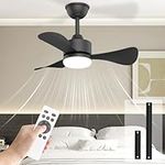 Small Black Ceiling Fan with Light and Remote, Modern Bedroom Ceiling Fan with Light 28 Inch