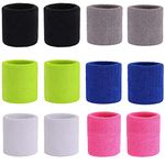 HPWFHPLF Sports Wristband, 12 Pack Cotton Sweatbands for Men Women and Kids, Absorbing Elastic Cotton for for Basketball, Football, Tennis, Soccer, Running (Multi-Color)