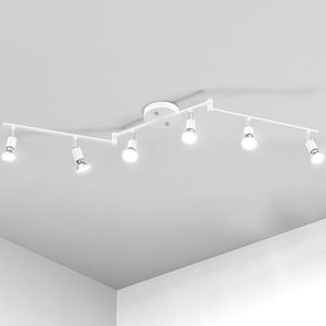 AIBOO Track Lighting Kit, Modern White Ceiling Spot Lighting with Flexibly Rotatable Light Heads, 6 Track Lights for Room/Hallway/Kitchen (GU10 Bulbs Not Included)
