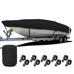 NEH Boat Cover, Thick Heavy Duty Fabric, Fade-Proof, Waterproof, 12'-14', Trailerable, Fits Tri-Hull Fishing Ski Pro-Style Bass Runabout (Black)