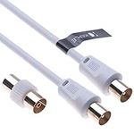 TV Aerial Ariel Cable Coaxial Extension Lead Freesat Recorder Male to Male Plug with Female Adapter Coupler for TV DVD VCR SKY Virgin, BT, TV Box, Satellite Antenna Splitter White 1.0m