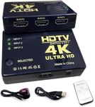 Ultra HD 4K HDMI Switch Selector, 3 in 1 Out, 4K@ 60Hz, No Extra Power, IR Remotel, Compatible with PS5 Pro, PS5/4/3, Roku Stick, Fire TV, NS, X-Box, PC, Notebook