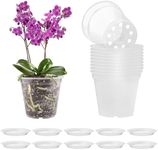 Skibetfo Set of 10 Clear Orchid Pots with Saurce and Holes 11.5cm Plastic Nursery Plant Pots Transparent Flower Seedling Pots Breathable Planting Pots for Indoor Outdoor Garden Balcony