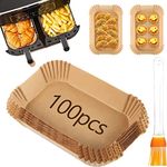 100pcs Air Fryer Liners, 8.7x5.5inch Disposable Air Fryer Paper Liner Rectangle Parchment Greaseproof Paper Liner with Silicone Pastry Brush for Ninja AF300UK, AF400UK& Tower T17088 Vortx