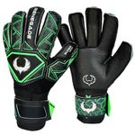 Renegade GK Triton Raider Goalie Gloves with Pro-Tek Fingersaves | 3.5+3mm Super Grip & 4mm Duratek | Black & Green Soccer Goalkeeper Gloves (Size 6, Youth, Kids, Roll Cut, Level 2)